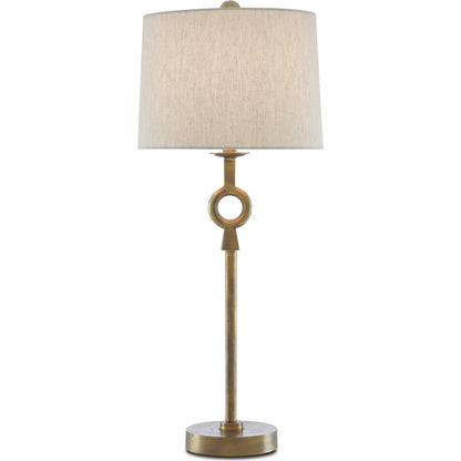 Germaine Table Lamp by Currey and Company in antique brass. Made from aluminum in a transitional style.