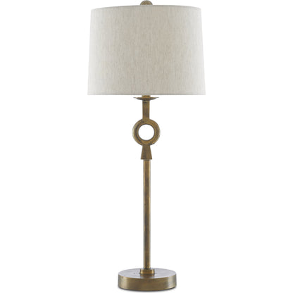 Germaine Table Lamp by Currey and Company in antique brass. Made from aluminum in a transitional style.