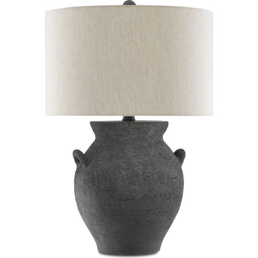 Anza Table Lamp by Currey and Company in black ash, satin black. Made from terracotta, wrought iron in a eclectic & global style.