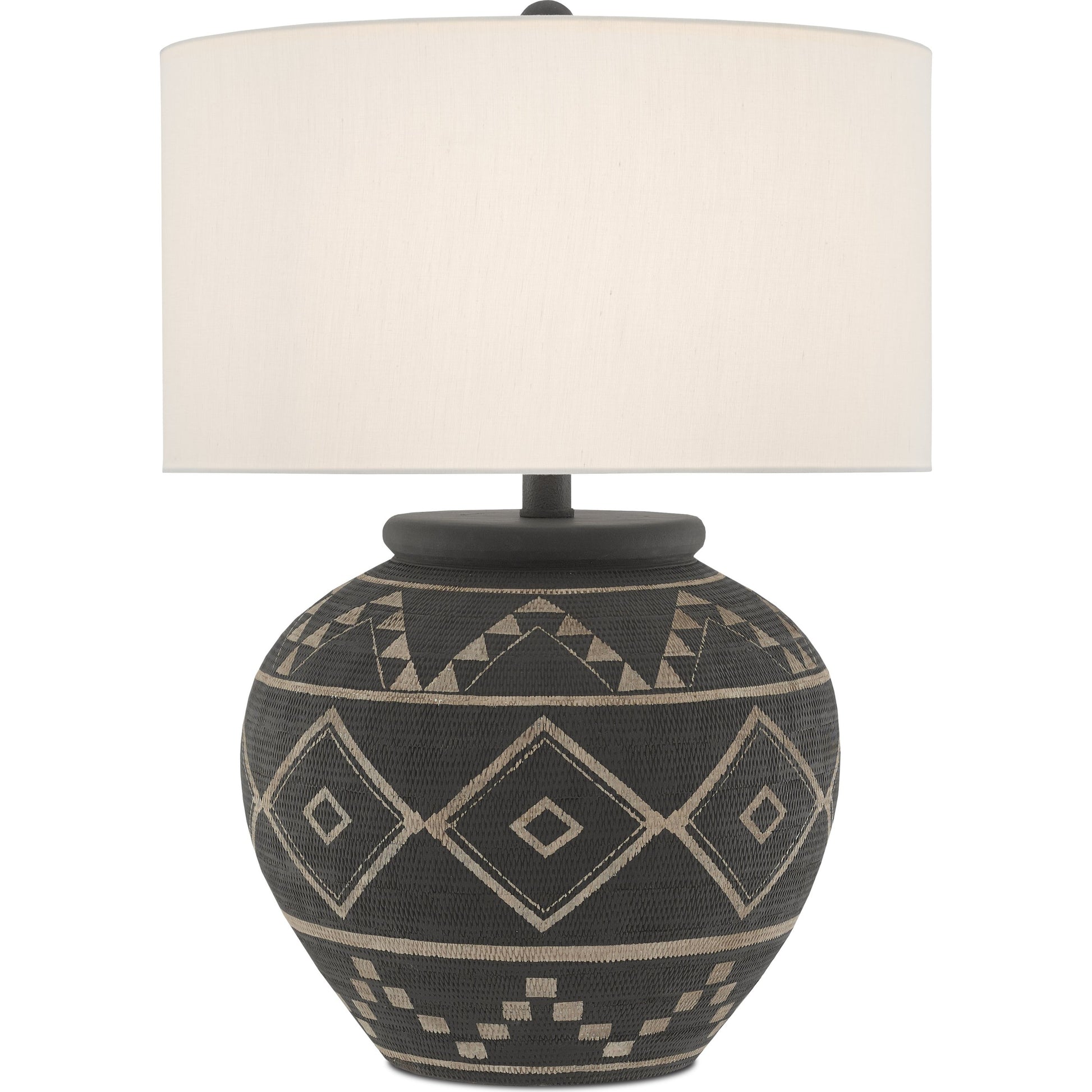 Tattoo Table Lamp by Currey and Company in brewed latte, mole black. Made from terracotta, wrought iron in a rustic style.