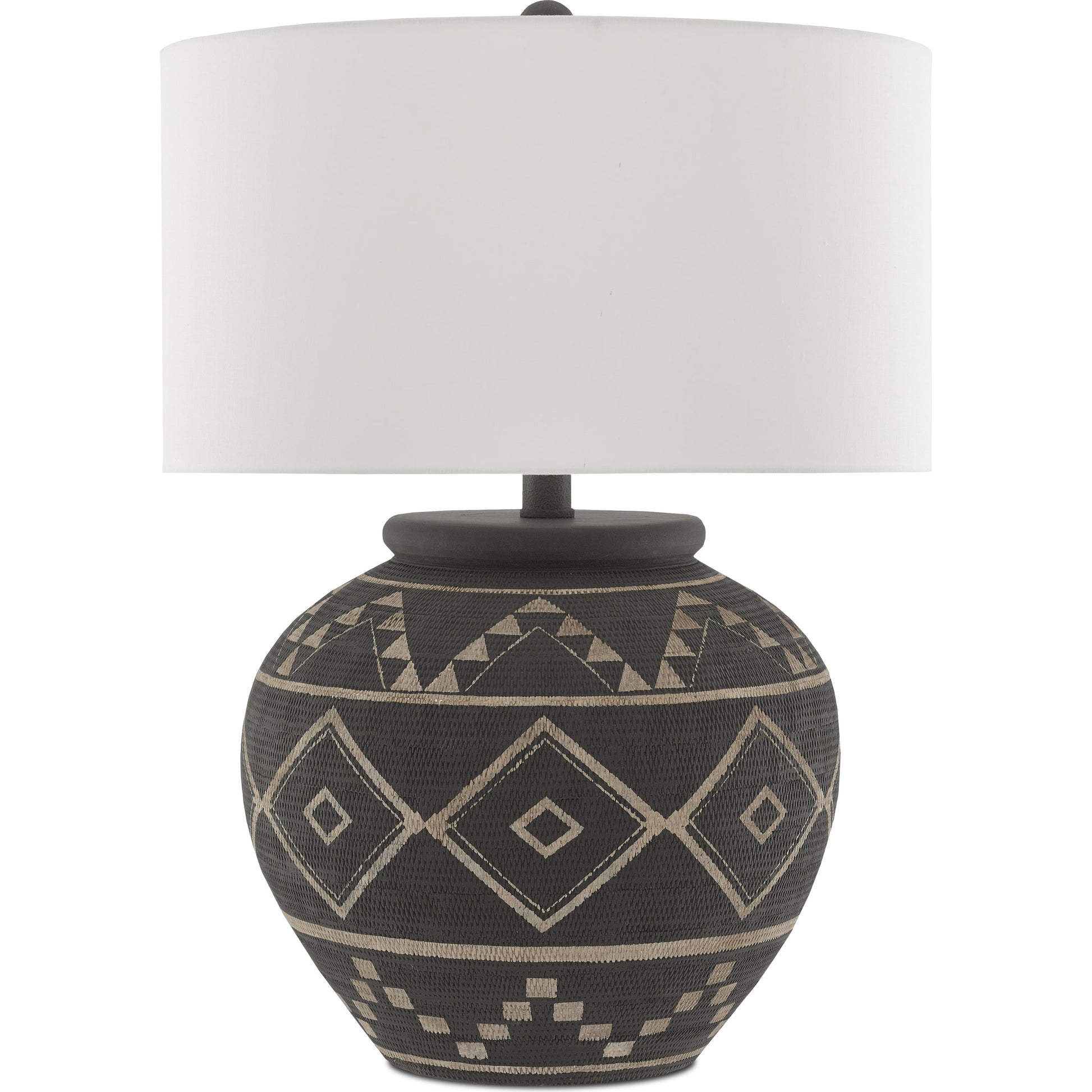 Tattoo Table Lamp by Currey and Company in brewed latte, mole black. Made from terracotta, wrought iron in a rustic style.