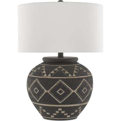 Tattoo Table Lamp by Currey and Company in brewed latte, mole black. Made from terracotta, wrought iron in a rustic style.