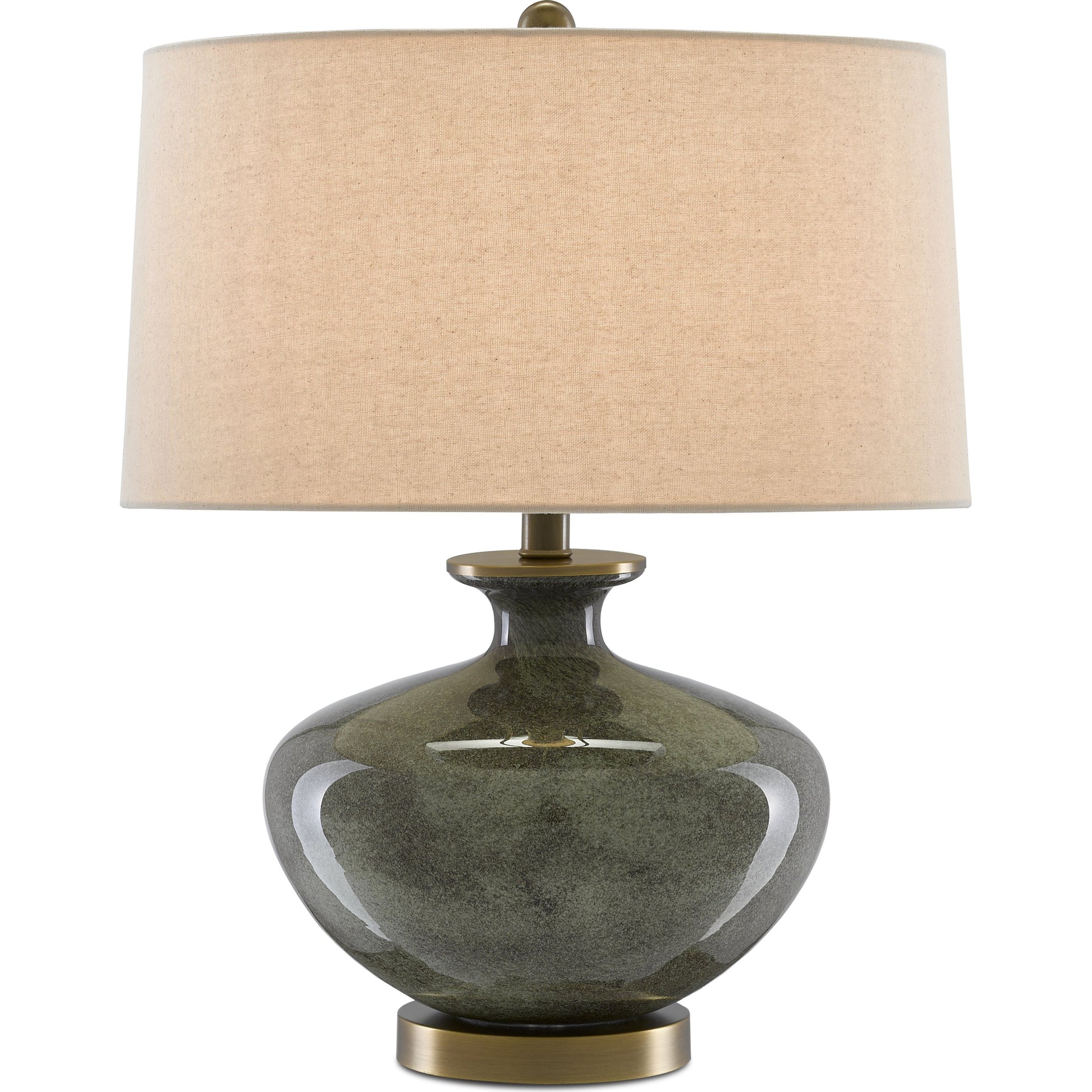 Greenlea Table Lamp by Currey and Company in dark gray, moss green, antique brass. Made from glass, metal in a transitional style.