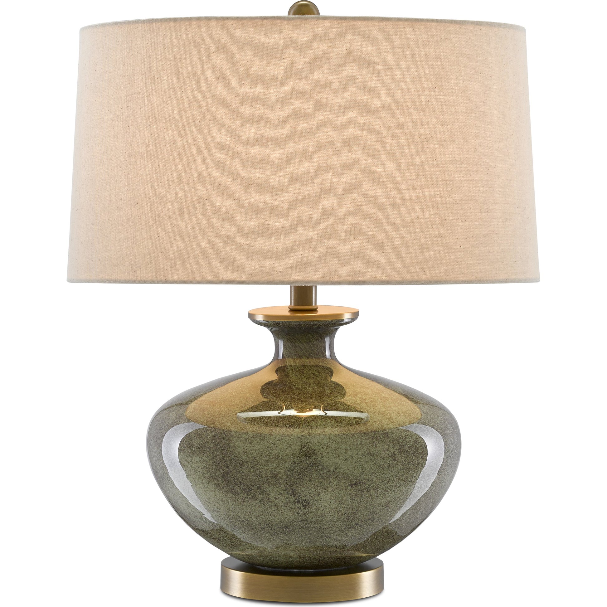Greenlea Table Lamp by Currey and Company in dark gray, moss green, antique brass. Made from glass, metal in a transitional style.