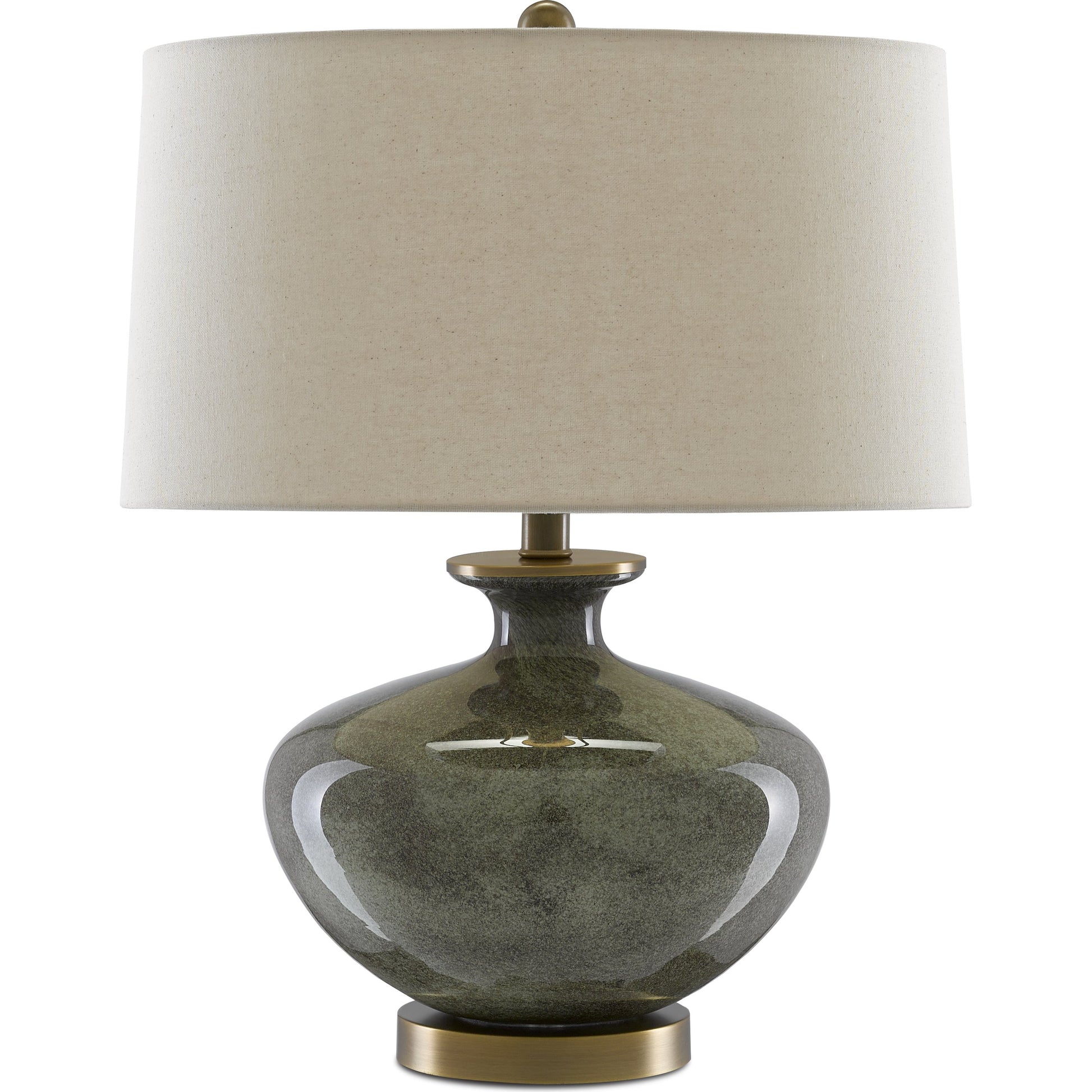 Greenlea Table Lamp by Currey and Company in dark gray, moss green, antique brass. Made from glass, metal in a transitional style.