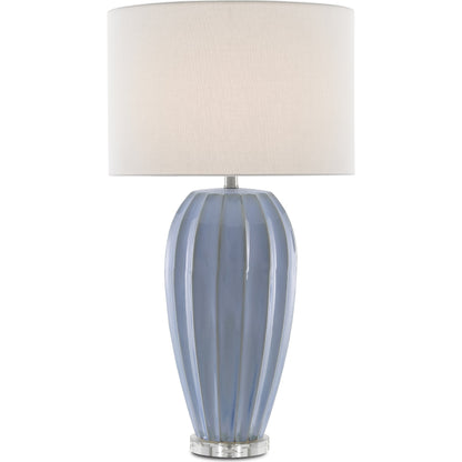 Bluestar Table Lamp by Currey and Company in light blue, clear. Made from porcelain, crystal in a coastal style.