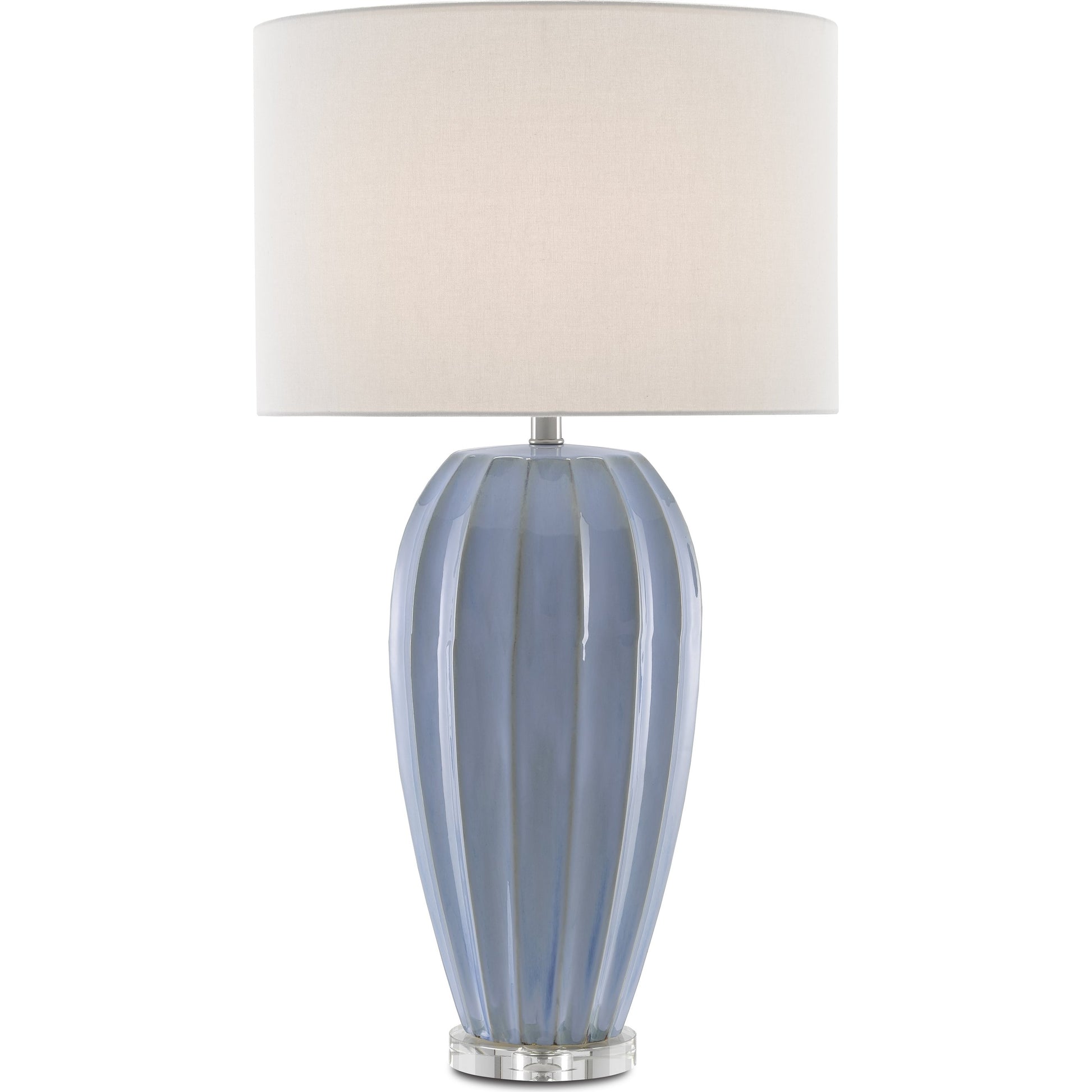 Bluestar Table Lamp by Currey and Company in light blue, clear. Made from porcelain, crystal in a coastal style.
