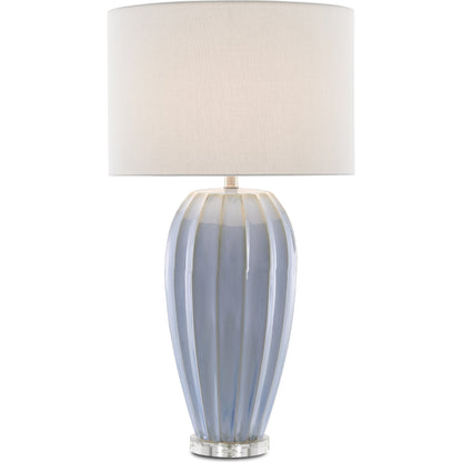 Bluestar Table Lamp by Currey and Company in light blue, clear. Made from porcelain, crystal in a coastal style.