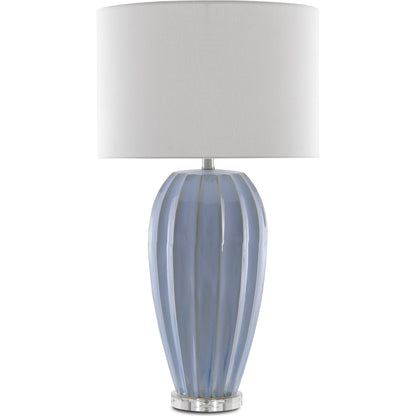 Bluestar Table Lamp by Currey and Company in light blue, clear. Made from porcelain, crystal in a coastal style.