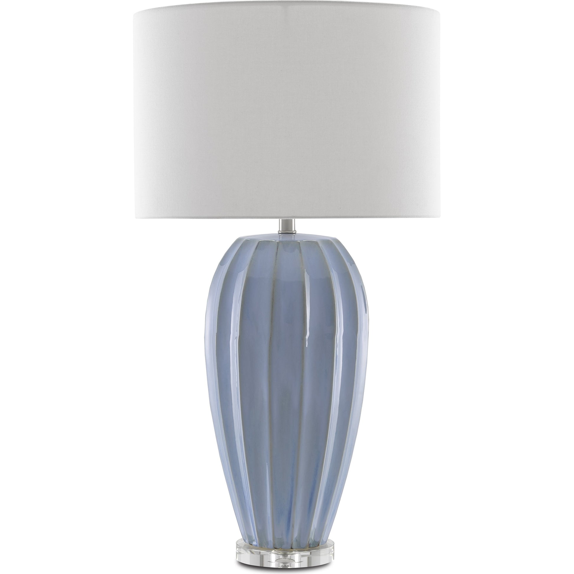 Bluestar Table Lamp by Currey and Company in light blue, clear. Made from porcelain, crystal in a coastal style.
