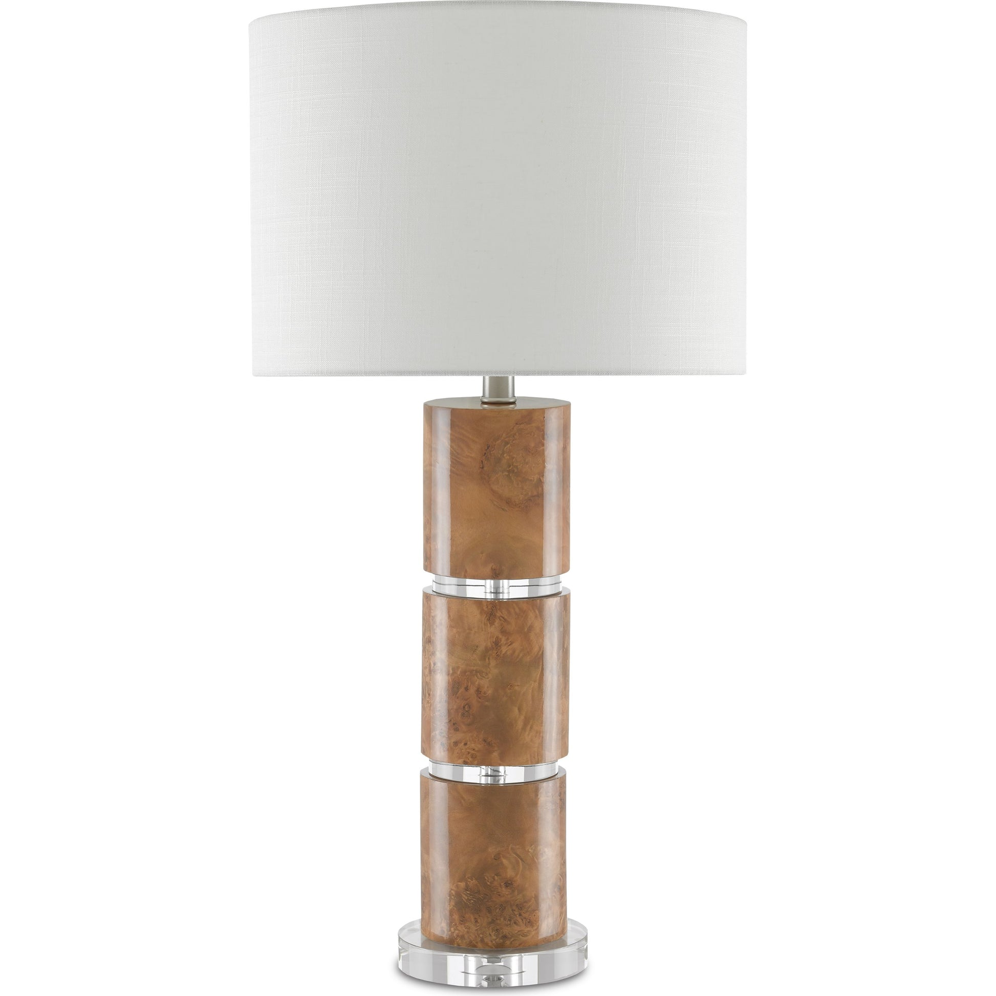 Table Lamp by Currey and Company in birdseye maple veneer. Made from composite, optic crystal in a transitional style.