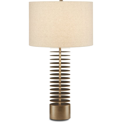 Walwyn Table Lamp by Currey and Company in painted antique brass. Made from metal in a modern style.