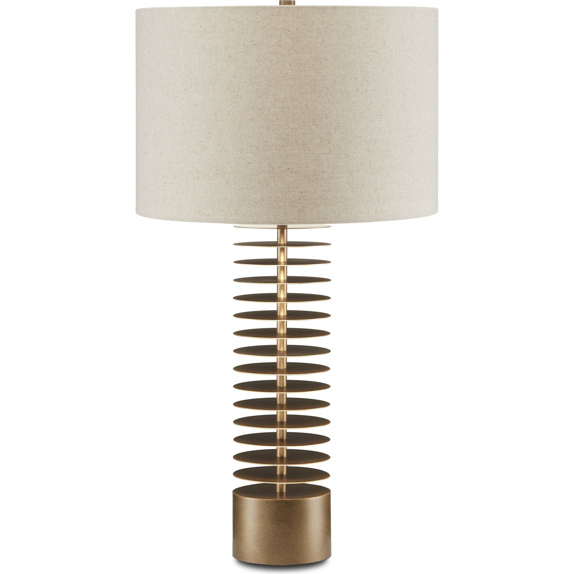 Walwyn Table Lamp by Currey and Company in painted antique brass. Made from metal in a modern style.