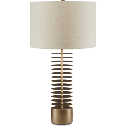 Walwyn Table Lamp by Currey and Company in painted antique brass. Made from metal in a modern style.