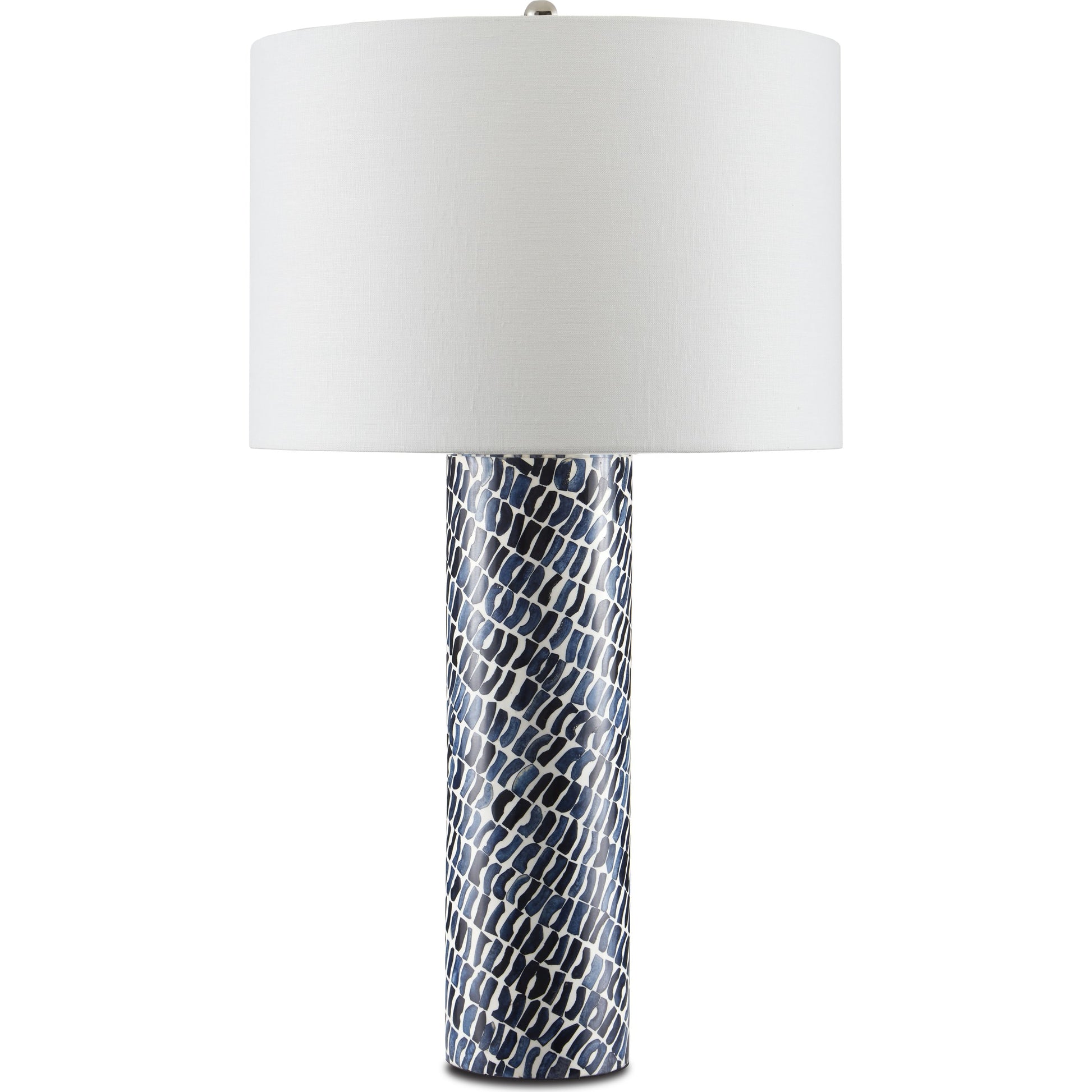 Indigo Table Lamp by Currey and Company in blue, white. Made from composite, wood, bone in a coastal style.