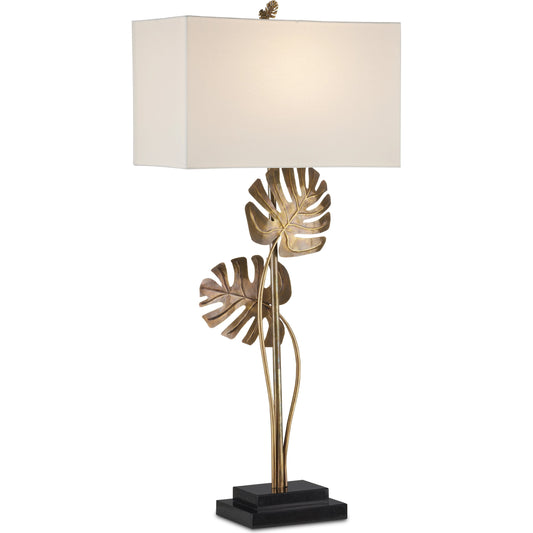 Heirloom Console Table Lamp by Currey and Company in antique brass, black. Made from brass, granite in a modern style.