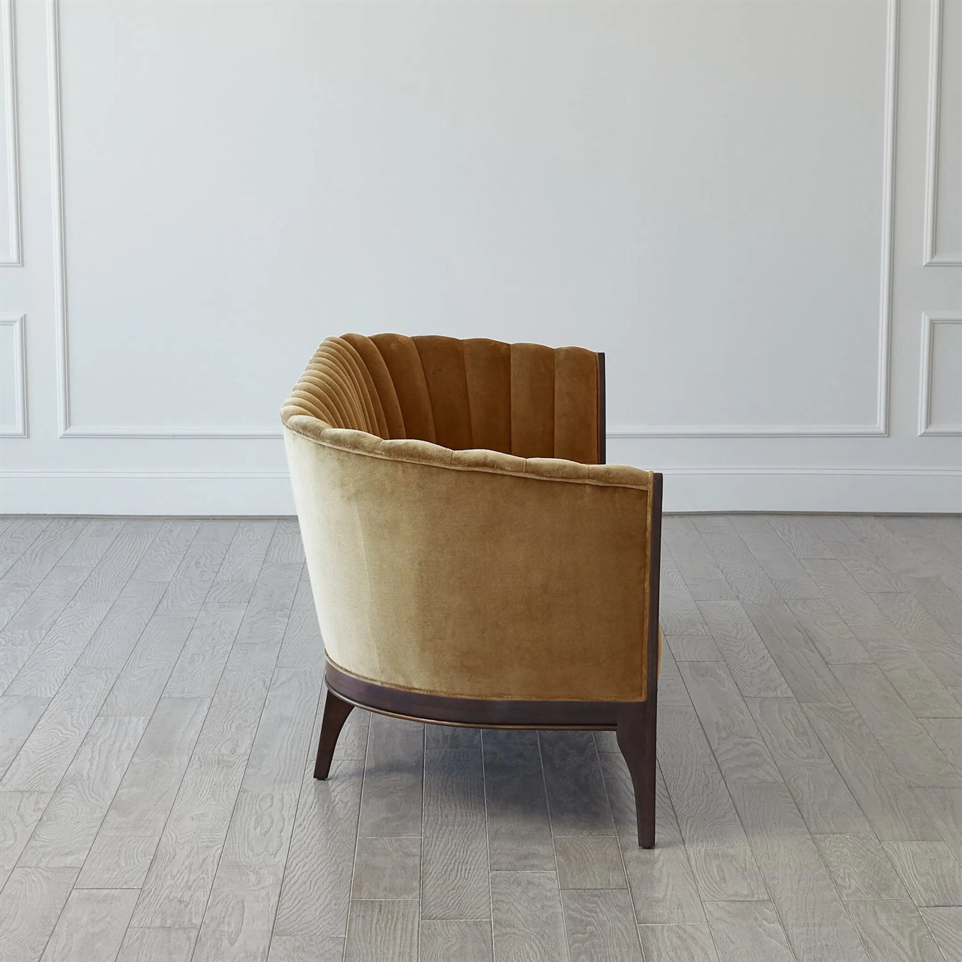 Channel Back Sofa by Global Views. Made from solid walnut, fabric, wood, 100% cotton, double rub: 50,000 in a modern style.