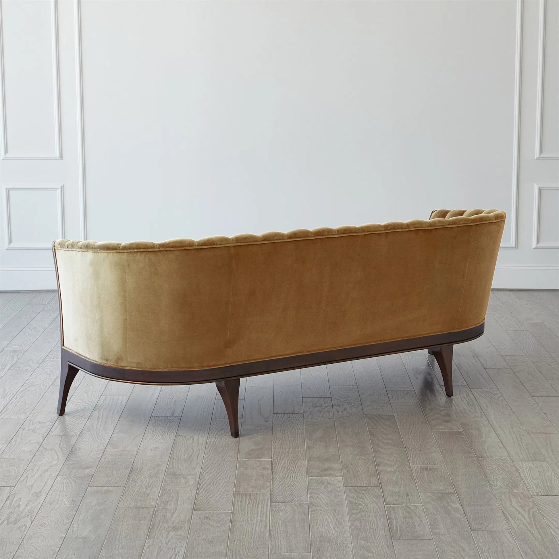 Channel Back Sofa by Global Views. Made from solid walnut, fabric, wood, 100% cotton, double rub: 50,000 in a modern style.