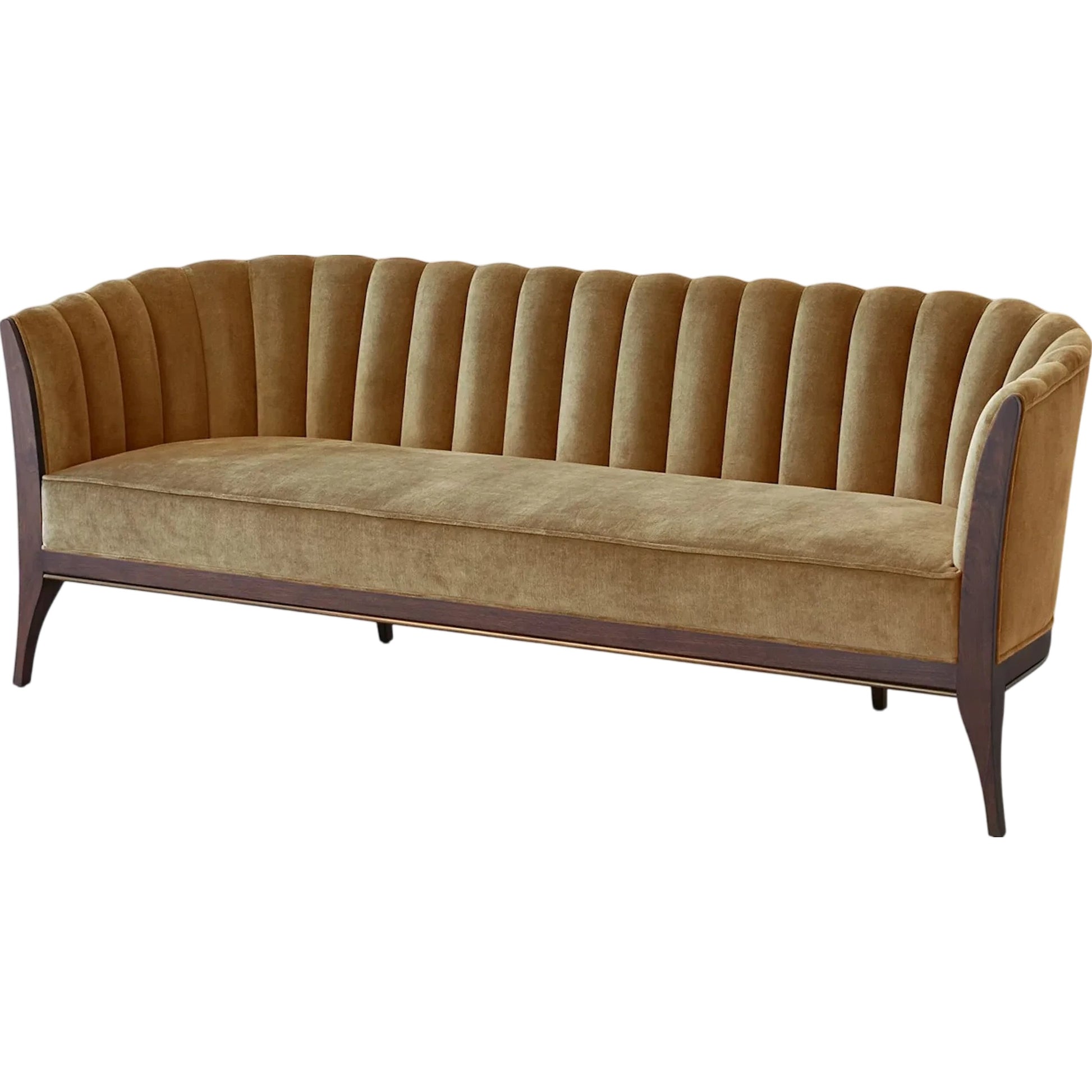 Channel Back Sofa by Global Views. Made from solid walnut, fabric, wood, 100% cotton, double rub: 50,000 in a modern style.