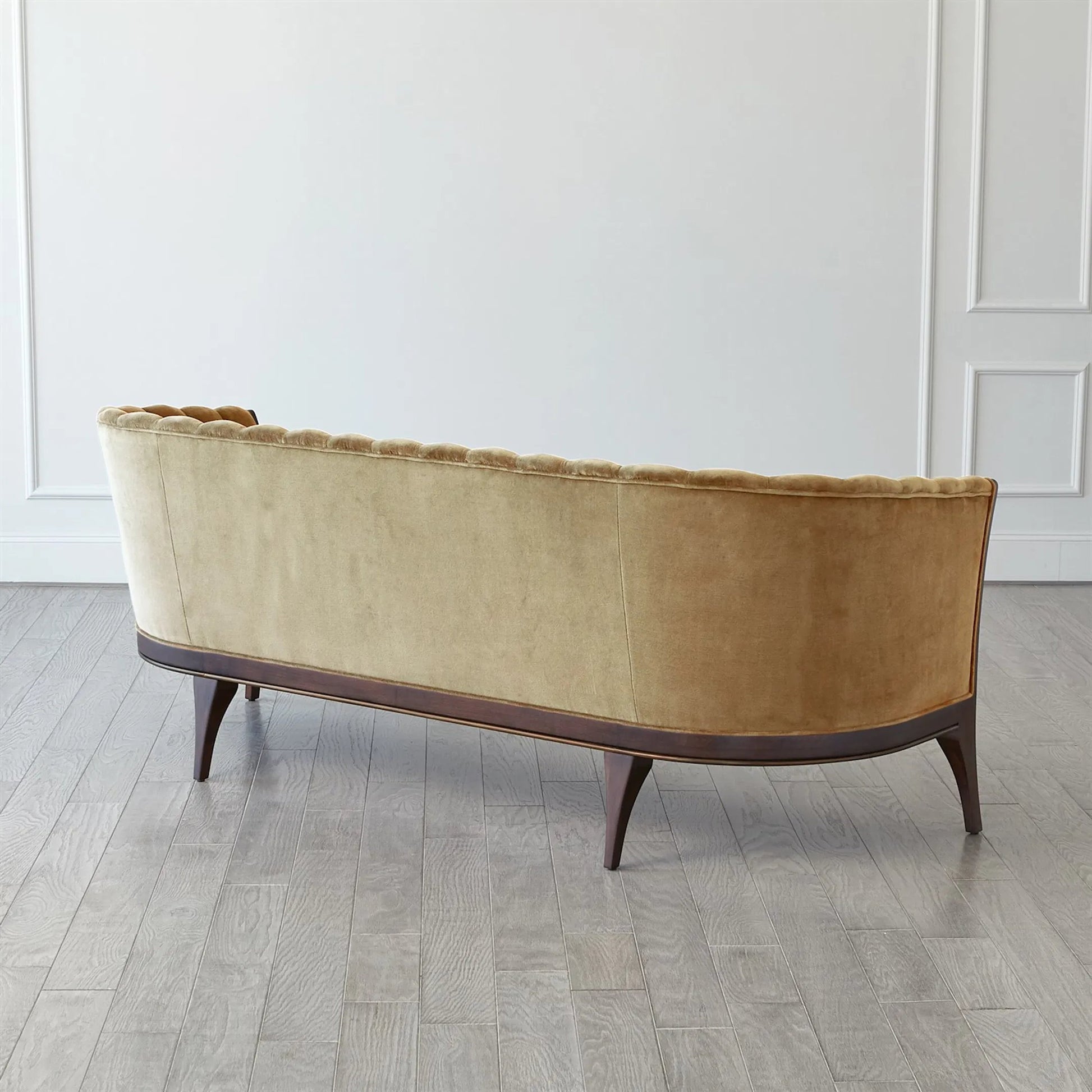 Channel Back Sofa by Global Views. Made from solid walnut, fabric, wood, 100% cotton, double rub: 50,000 in a modern style.