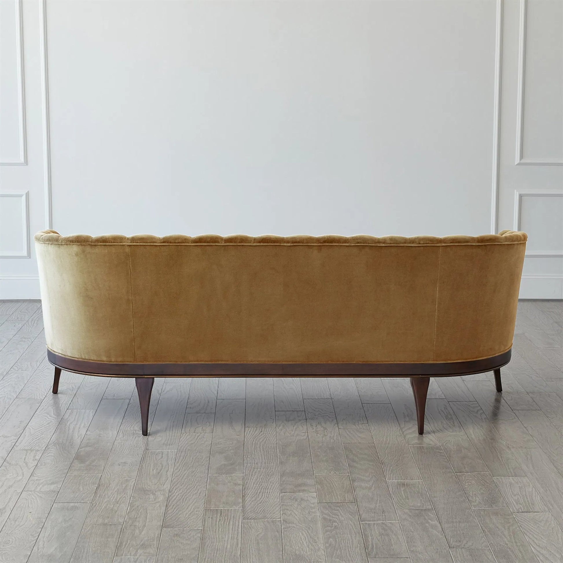 Channel Back Sofa by Global Views. Made from solid walnut, fabric, wood, 100% cotton, double rub: 50,000 in a modern style.