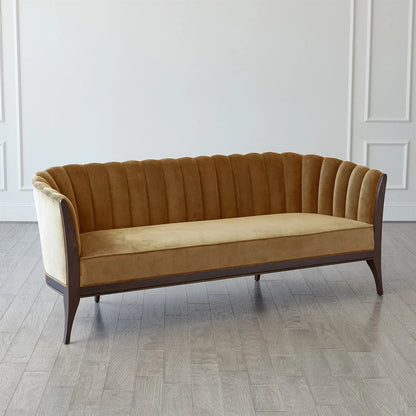 Channel Back Sofa by Global Views. Made from solid walnut, fabric, wood, 100% cotton, double rub: 50,000 in a modern style.