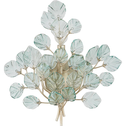 Baobab Wall Sconce by Currey and Company in clear, contemporary silver leaf. Made from recycled glass, wrought iron in a modern style.