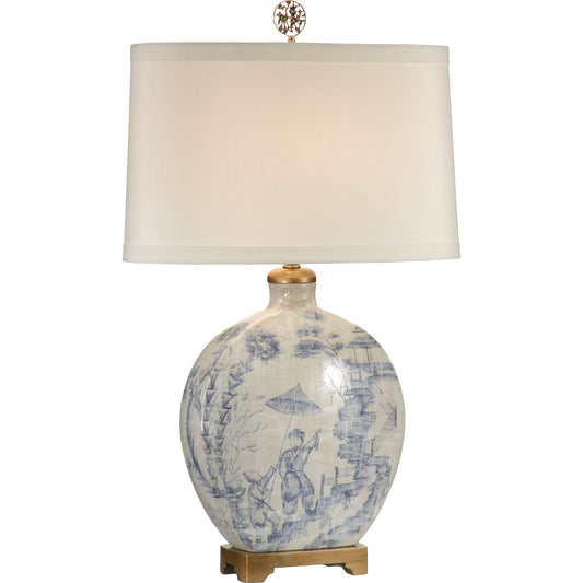 Ancient Snuff Bottle Lamp by Wildwood in blue, cream. Made from ceramic, porcelain in a cottage & farmhouse style.