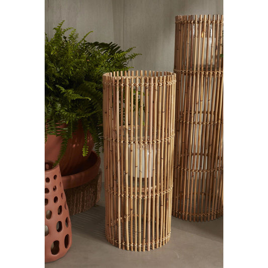 Brio Lantern by Accent Decor in tan. Made from wood in a cottage & farmhouse style.
