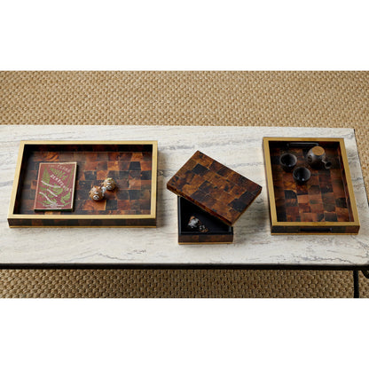 Casey Brown Tray Set by Currey and Company in natural, brass. Made from pen shell, stainless steel, wood in a eclectic & global style.