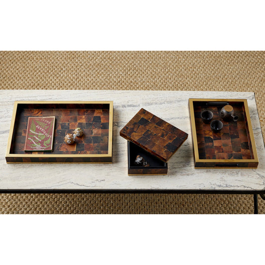 Casey Brown Tray Set by Currey and Company in natural, brass. Made from pen shell, stainless steel, wood in a unique style.