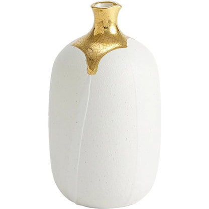 Dipped Golden Crackle/White Cylinder Vase by Global Views in white and gold. Made from unique in a modern style.