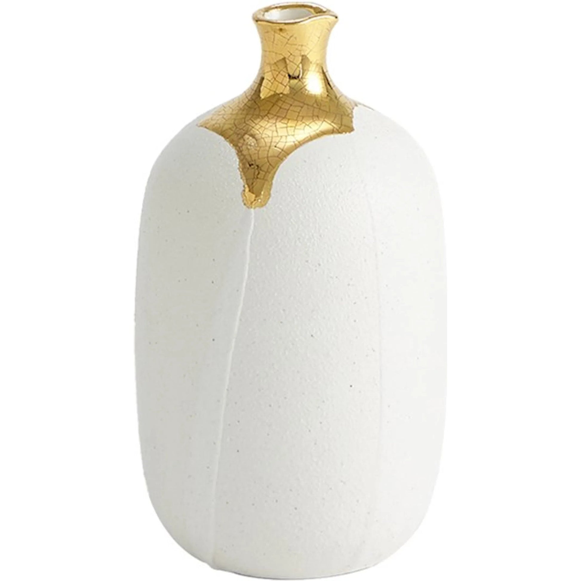 Dipped Golden Crackle/White Slender Vase by Global Views in white and gold. Made from unique in a modern style.