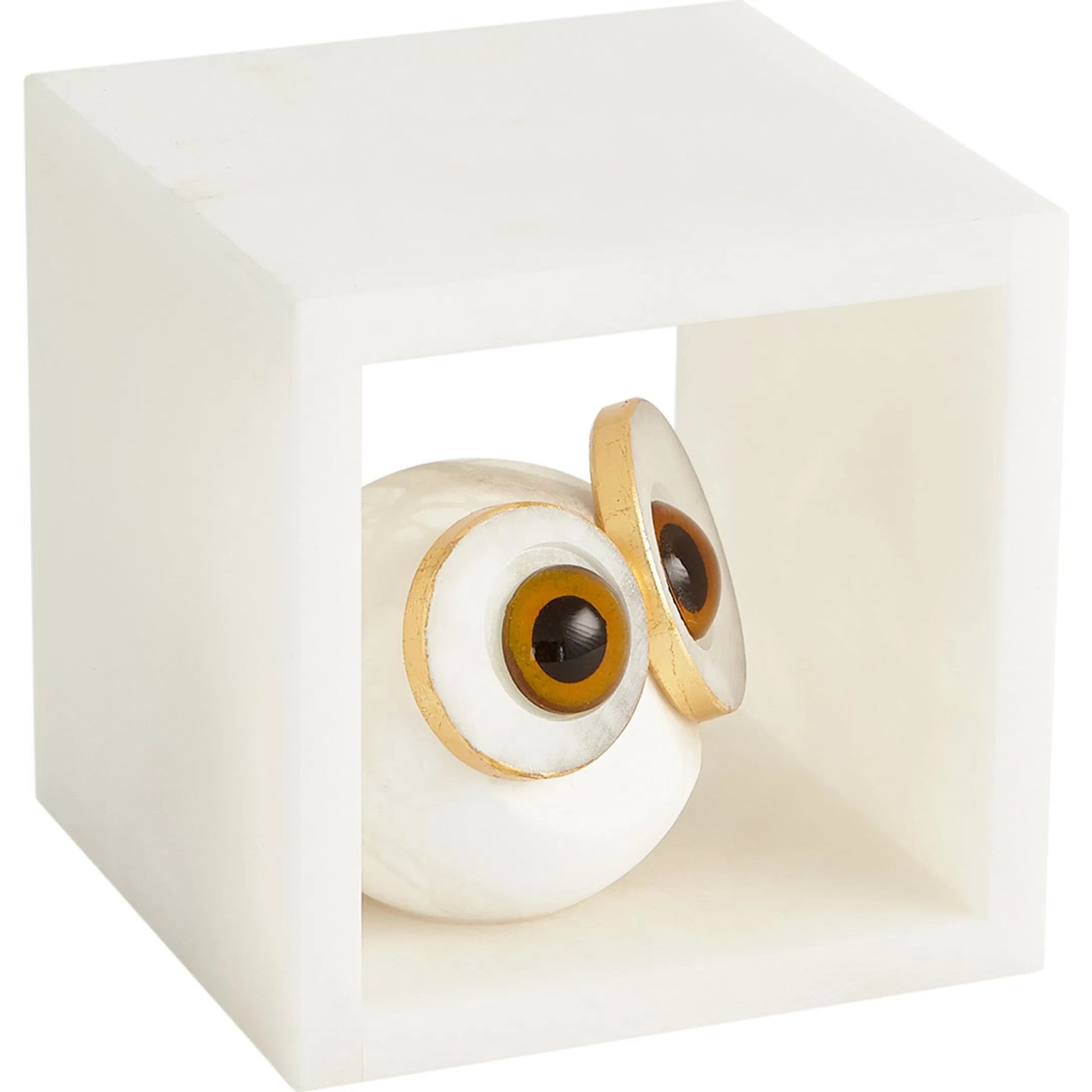Alabaster Big Eyed Owl in Cube by Global Views in alabaster and gold. Made from unique in a eclectic & global style.