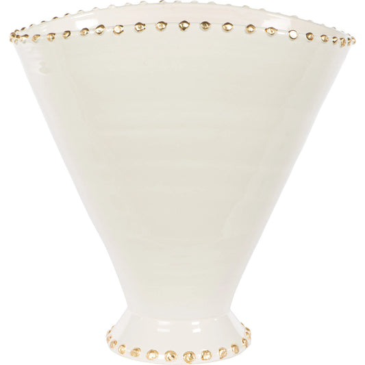 Fan Shaped Floral Vase by Bradburn Home in white, gold. Made from ceramic in a eclectic & global style.