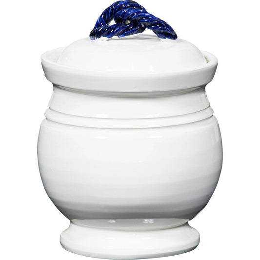 Nautical Jar by Bradburn Home in white, cobalt blue. Made from ceramic in a cottage & farmhouse style.