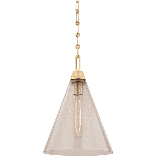 Newbury Pendant by Hudson Valley in aged brass. Made from brass in a transitional style.