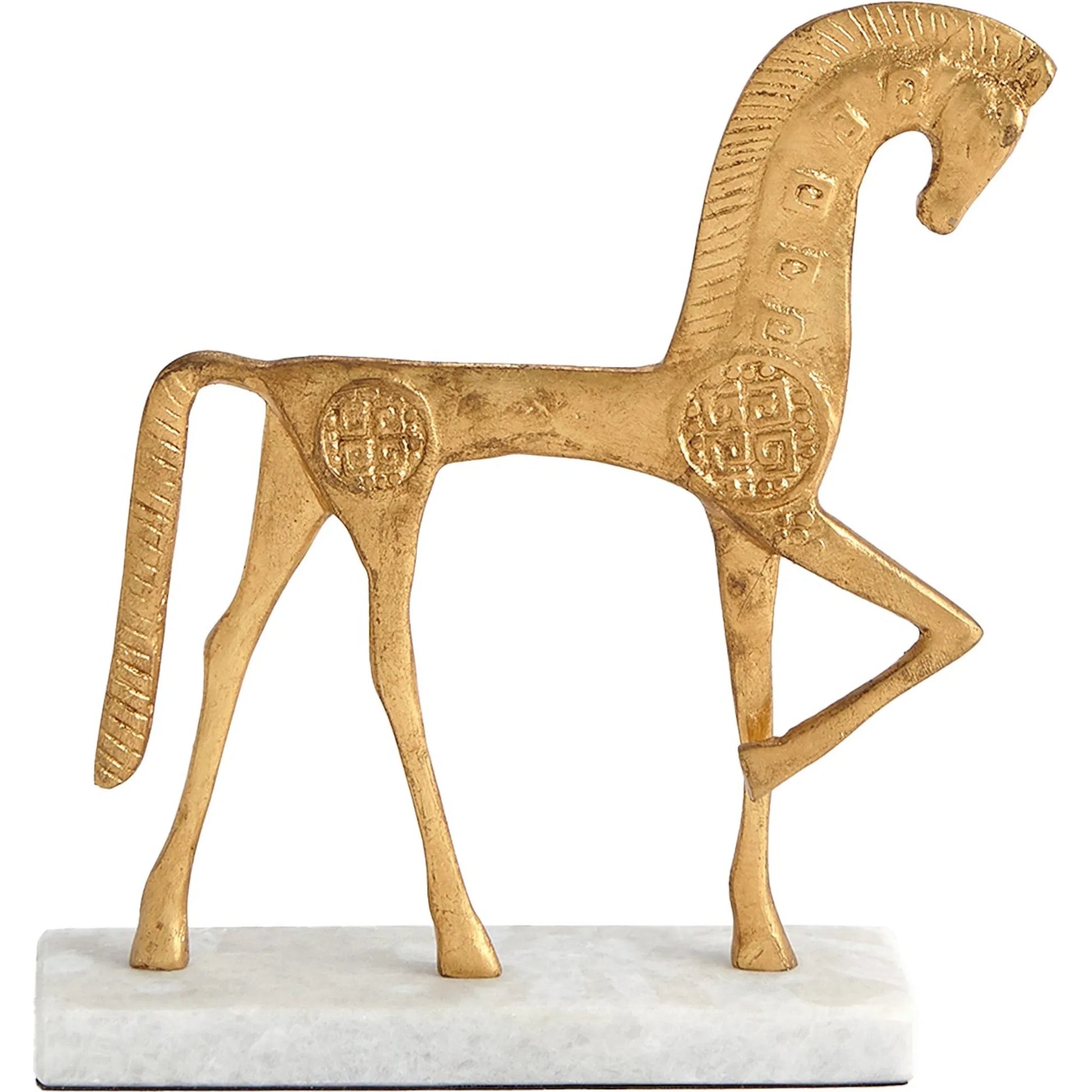 Roman Horse by Global Views in gold. Made from cast steel 50%, white marble 50% in a unique style.