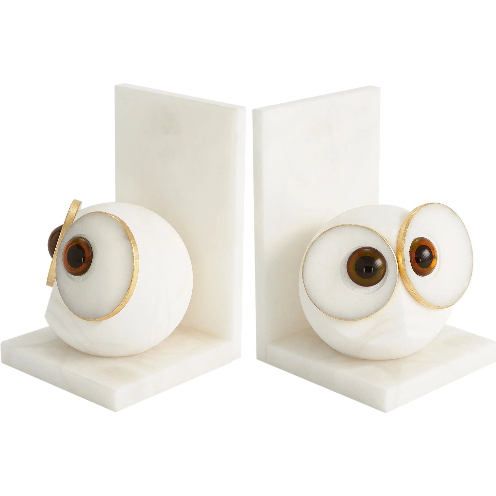 Pair Alabaster Big Eyed Owl Bookends by Global Views in alabaster and gold. Made from unique in a eclectic & global style.