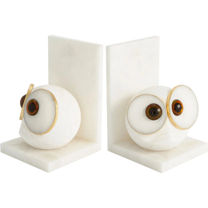 Pair Alabaster Big Eyed Owl Bookends by Global Views in alabaster and gold. Made from unique in a eclectic & global style.