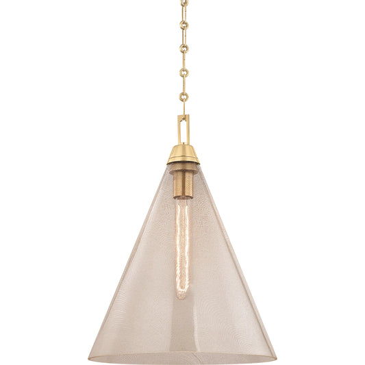 Newbury Pendant by Hudson Valley in aged brass. Made from brass in a transitional style.