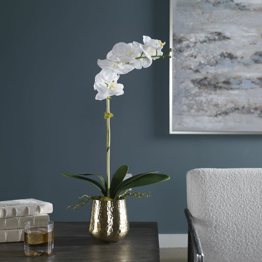 Cami Orchid I by Uttermost in brass. Made from polyester, metal, foam, bamboo in a traditional style.
