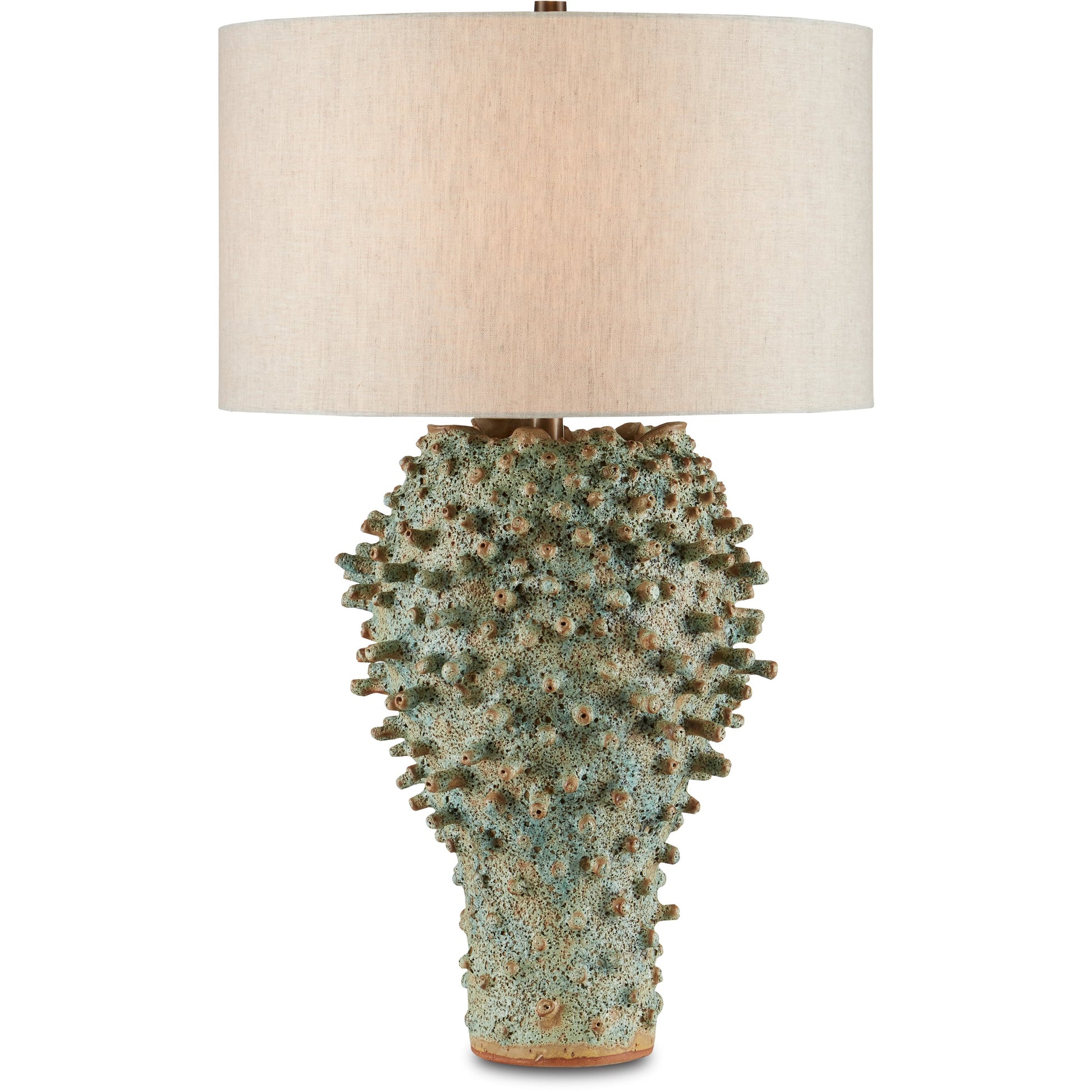 Sea Urchin Table Lamp by Currey and Company in sunken green. Made from ceramic in a coastal style.