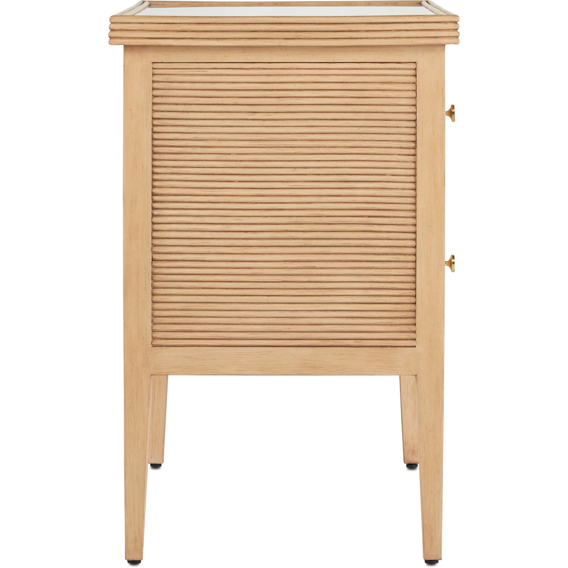 Santos 2-Drawer Chest by Currey and Company. Made from mahogany, rattan, brass, glass in a transitional style.