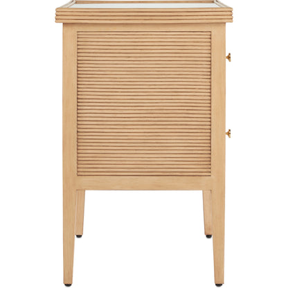 Santos 2-Drawer Chest by Currey and Company. Made from mahogany, rattan, brass, glass in a transitional style.