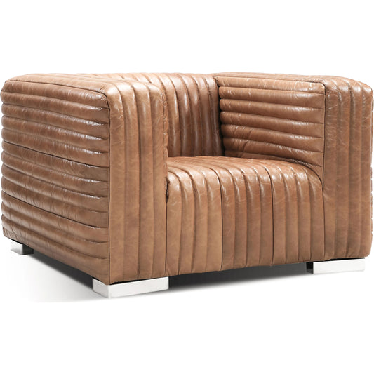 Canyon Chair by Zentique in chrome metal, light brown top grain leather. Made from metal, top grain leather in a unique style.