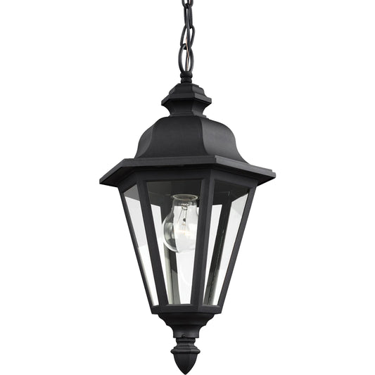 Brentwood One Light Outdoor Pendant by Visual Comfort & Co. in black. Made from die cast aluminum in a unique style.