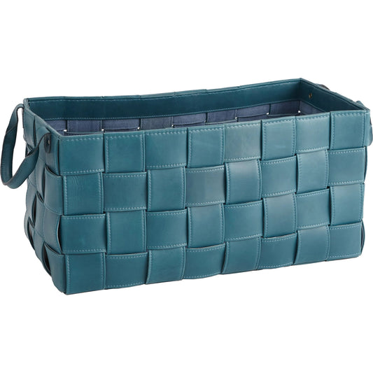 Soft Woven Leather Basket by Global Views. Made from lining material split suede leather, top grain marble leather in a traditional style.