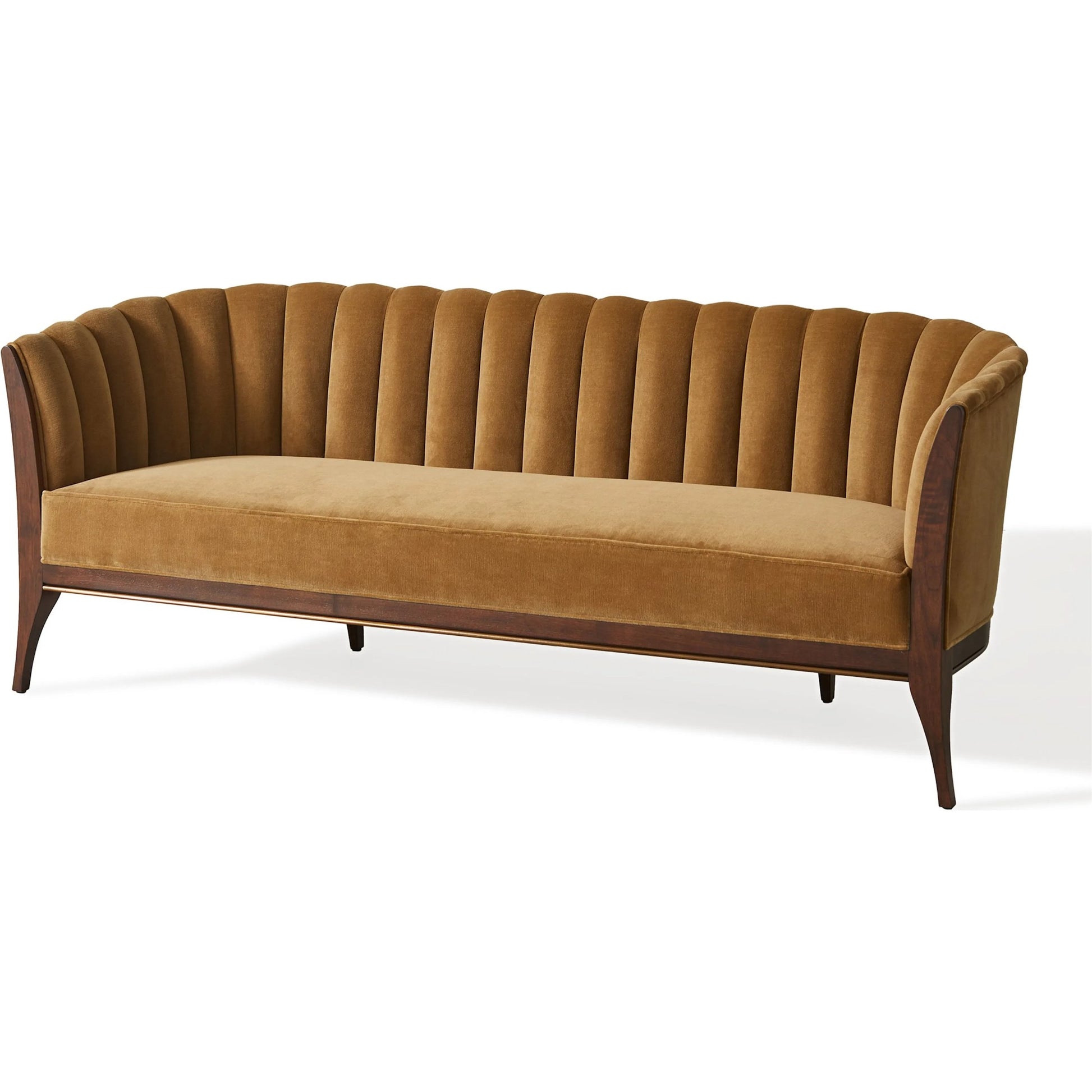 Channel Back Sofa by Global Views. Made from solid walnut, fabric, wood, 100% cotton, double rub: 50,000 in a modern style.