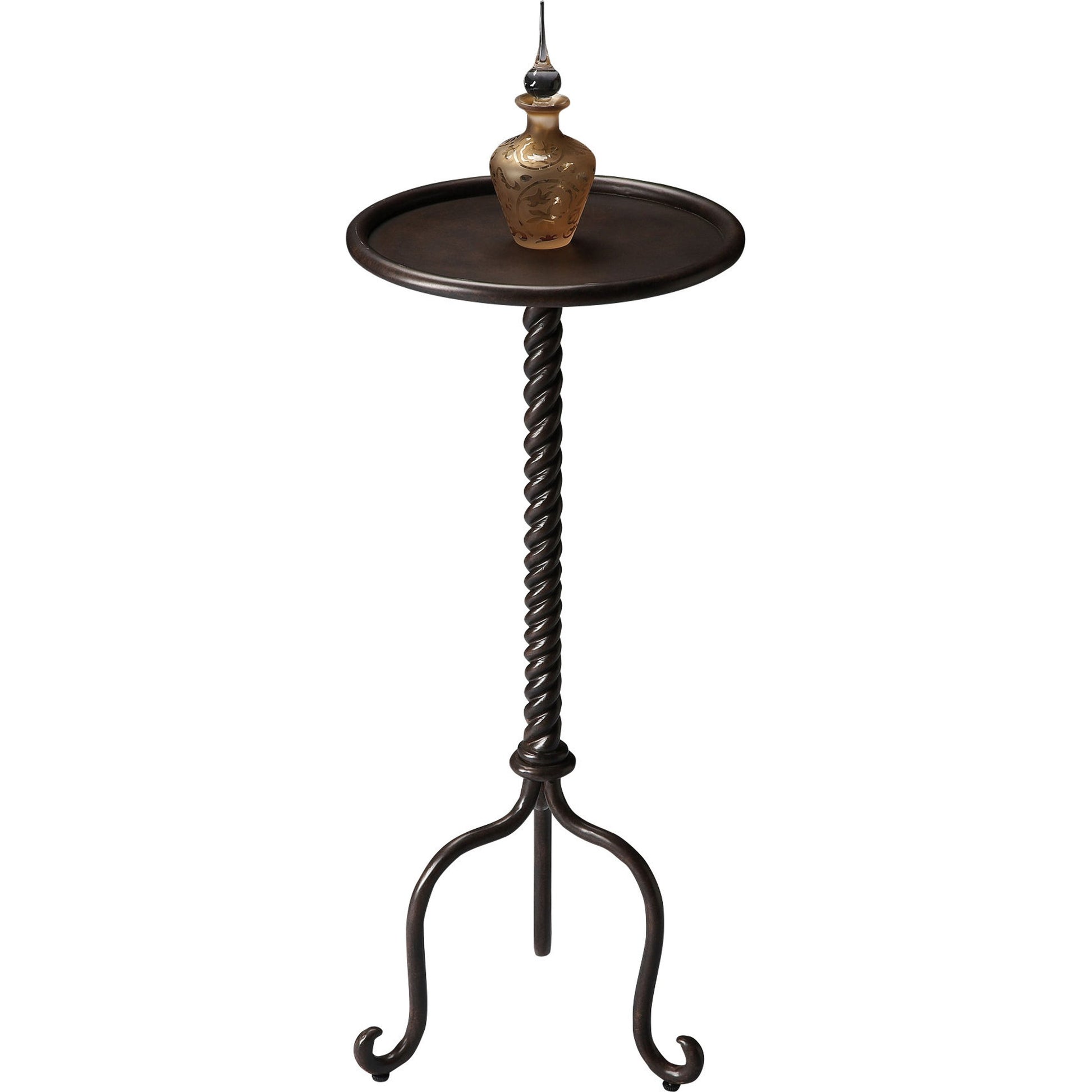 Alma Metal Pedestal Table by Butler Specialty Company in gray and metalworks. Made from cast aluminum in a traditional style.